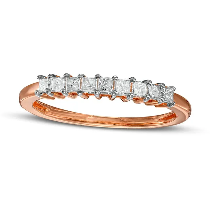 033 CT TW PrincessCut Natural Diamond Nine Stone Anniversary Band in Solid 10K Rose Gold Goldia Rings