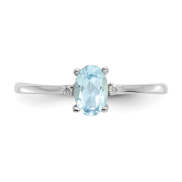 14K White Gold Polished Geniune Real Diamond Aquamarine Birthstone Ring Goldiacom Rings