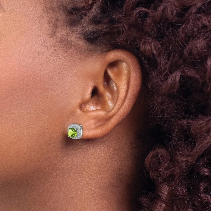 Earrings Sterling Silver Rhodium Plated Peridot and Diamond Post Earrings Goldia