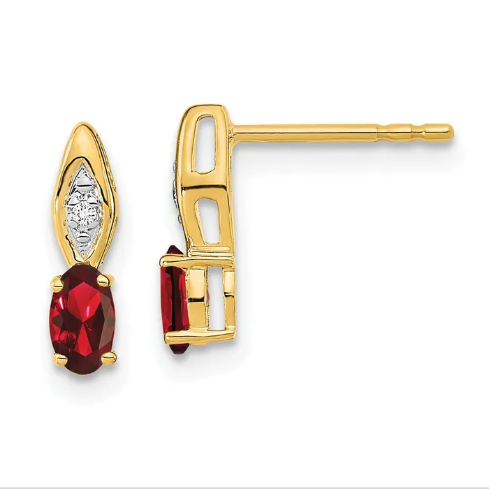 Goldia Earrings 14k Yellow Gold Garnet and Diamond Post Earrings