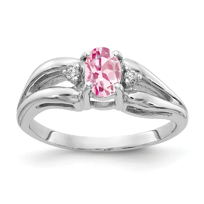 Goldia Rings Solid 14k White Gold 6x4mm Oval Simulated Pink Tourmaline AA CZ Ring