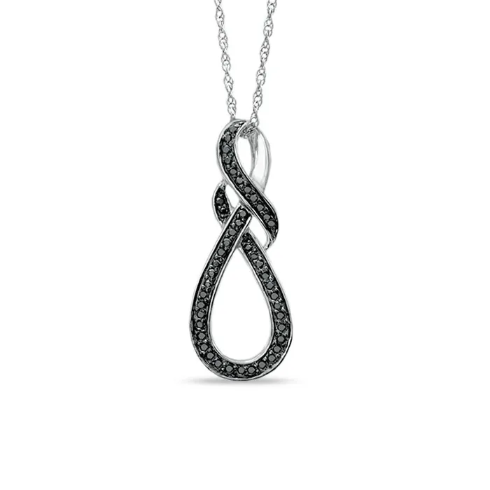 Necklaces Goldia 025 CT TW Enhanced Black Natural Diamond Knotted Swirl Pendant in Sterling Silver