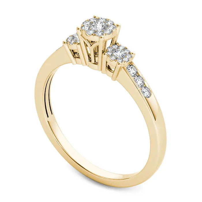 Rings Goldia 033 CT TW Composite Natural Diamond Three Stone Engagement Ring in Solid 10K Yellow Gold