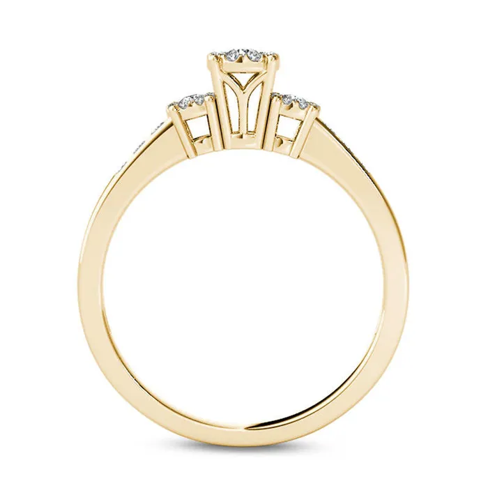 Rings Goldia 033 CT TW Composite Natural Diamond Three Stone Engagement Ring in Solid 10K Yellow Gold