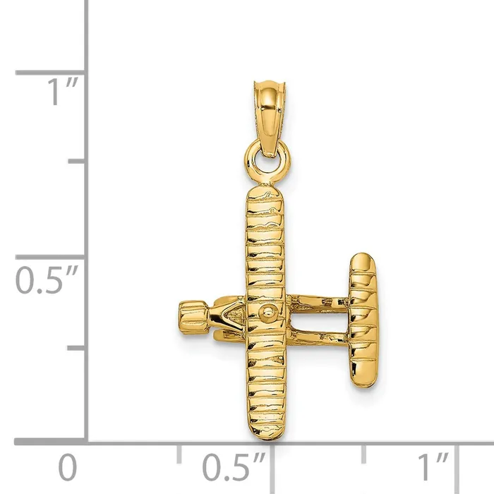 Charm Necklaces TreasureFineJewelers 14k 3D BiPlane with Ribbed Wings Charm