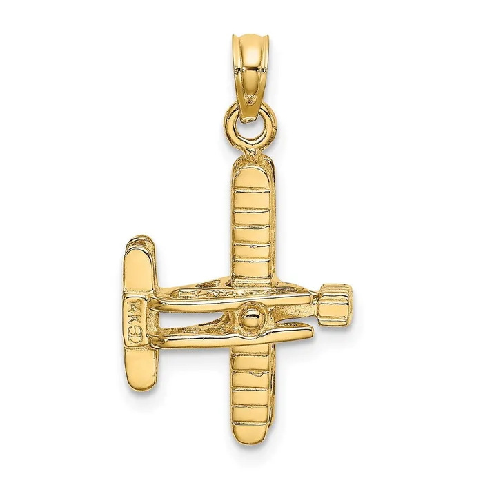 Charm Necklaces TreasureFineJewelers 14k 3D BiPlane with Ribbed Wings Charm