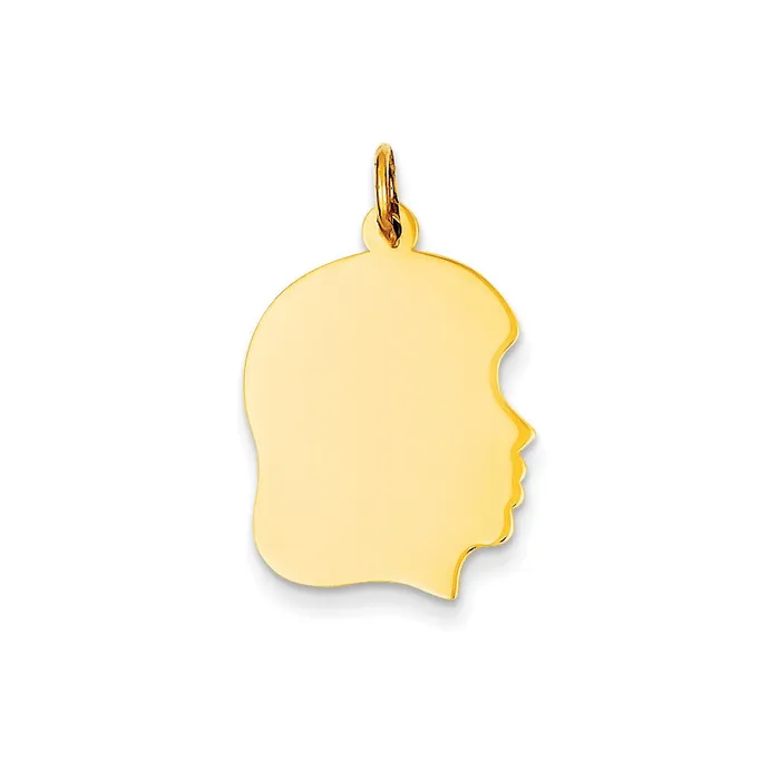 Charm Necklaces TreasureFineJewelers 14k Yellow Gold Plain Medium 035 Gauge Facing Right Engravable Girl Head Charm