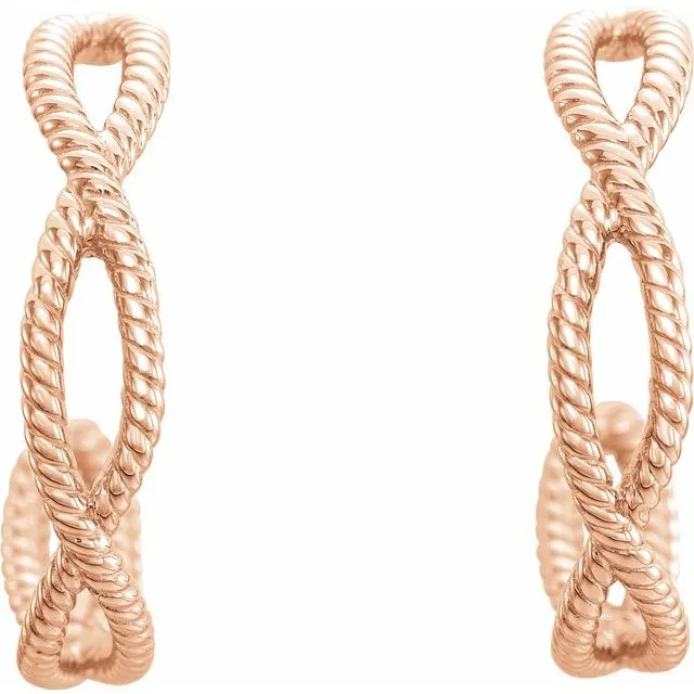Earrings 14K Rose 17x36 mm Rope Hoop Earrings TreasureFineJewelers