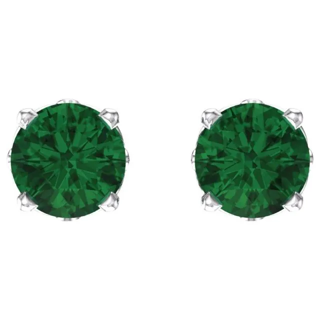 Earrings TreasureFineJewelers 14K White Gold LabGrown Emerald 4Prong Scroll Setting Stud Earrings