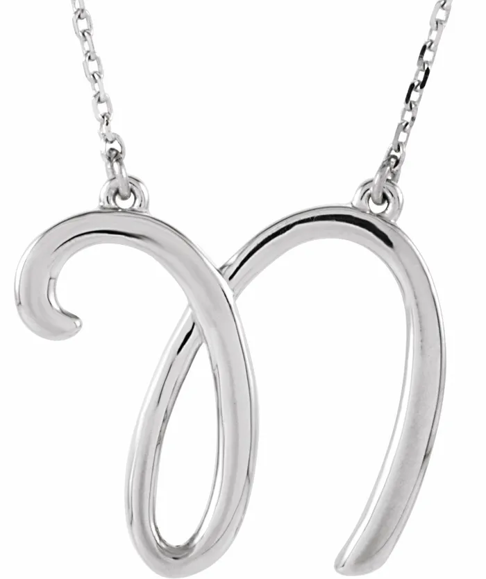 Necklaces TreasureFineJewelers Sterling Silver Script Initial N 16 Necklace