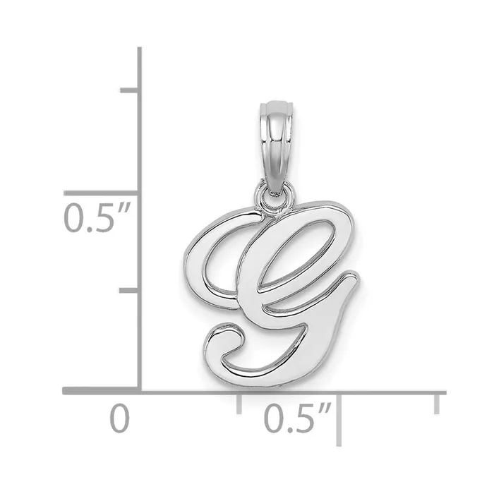 TreasureFineJewelers Charm Necklaces 10K White Gold Polished G Script Initial Charm