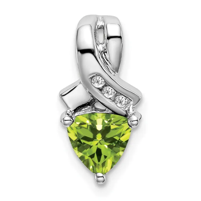 TreasureFineJewelers Necklaces 14k White Gold Trillion Peridot and Diamond Pendant