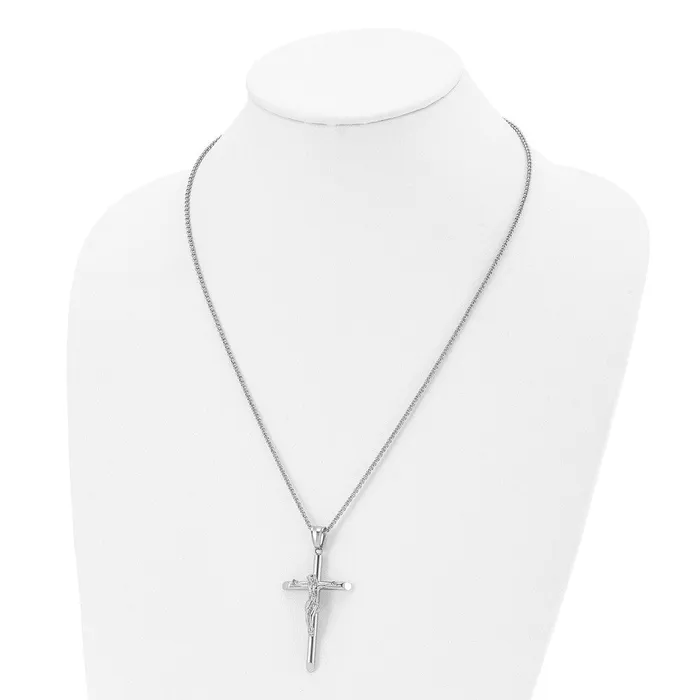 TreasureFineJewelers Necklaces Chisel Stainless Steel Polished Large Crucifix Pendant on a 22 inch Box Chain Necklace