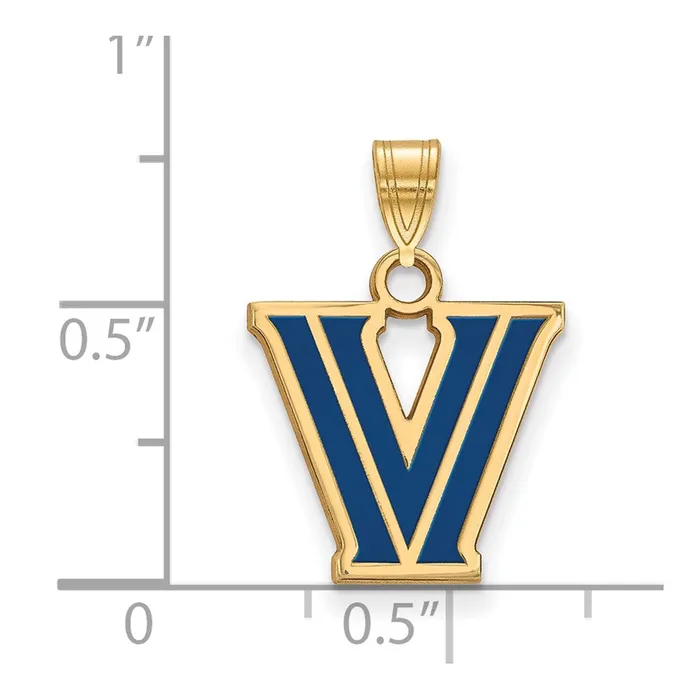 TreasureFineJewelers Necklaces Sterling Silver Goldplated Villanova University Letter V Small Enameled Pendant