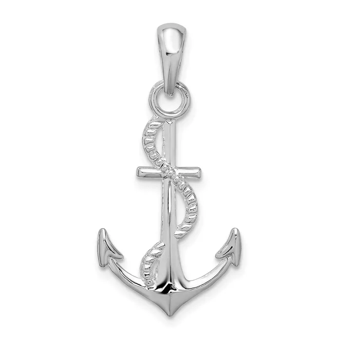 TreasureFineJewelers Necklaces Sterling Silver Polished 3D Anchor and Rope Pendant