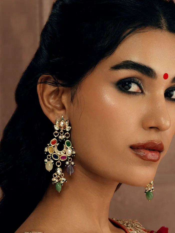 Earrings Curio Cottage Floral Navratna Bloom Dangler Earrings