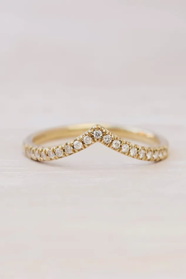Lacee Alexandra Jewelry Rings Solid Gold Pave Diamond Chevron Band
