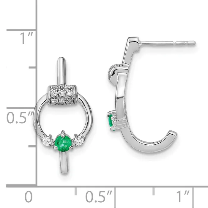 14k White Polished Diamond and Emerald Circle Jhoop EarringsWBCEM6887EM015WA WB Choice Jewelry Earrings