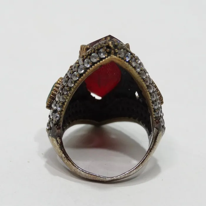 Rings 1990 Silver 925 Synthetic Ruby Cocktail Ring Vintage by Misty