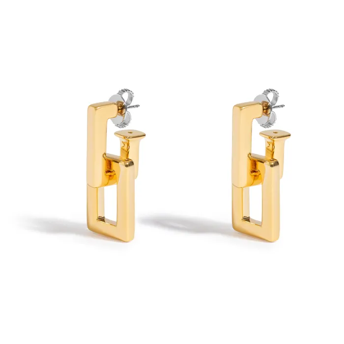 Jack Vartanian Earrings ROCK DOUBLE LINK EARRING IN 18K YELLOW GOLD PLATED SILVER