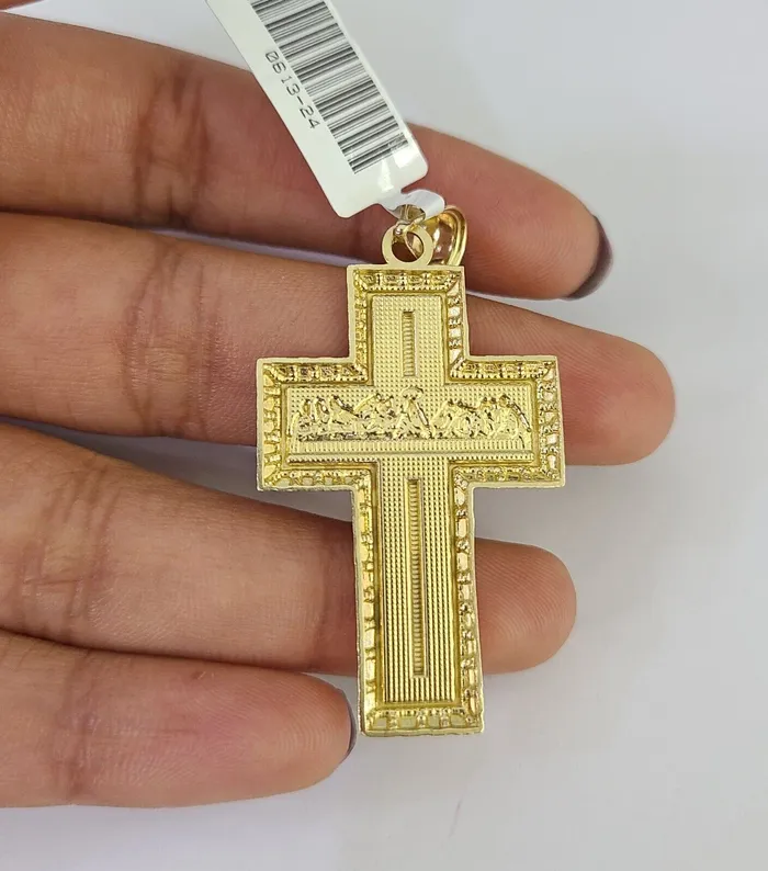 10K Franco Chain Last Supper Cross Pendant Charm Necklace 2026 3mm Gold SET Gold and Diamond Necklaces