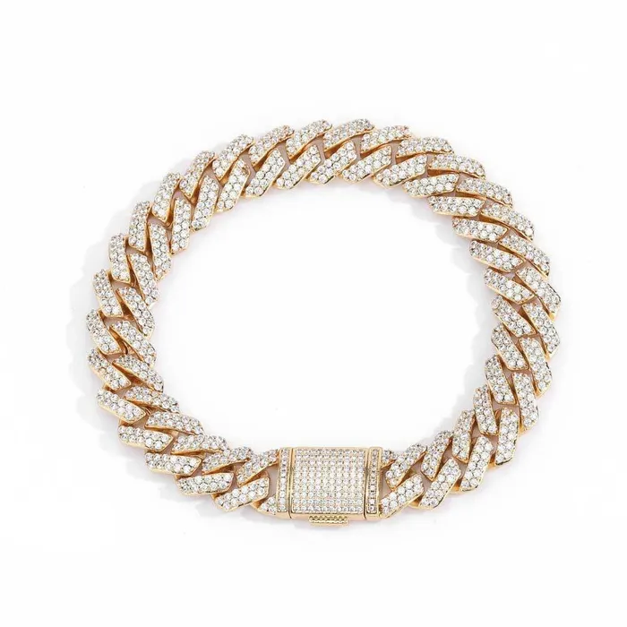 Bracelets S925 Moissanite Diamond Prong Cuban Link Bracelet in 14K Gold 12mm Bling Proud