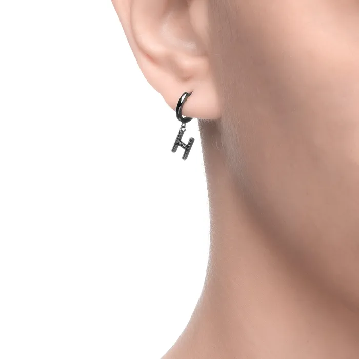 Earrings Spirito Rosa Magna H Letter Single Earring Black CZ Black Rhodium Plated 925 Silver Earrings Spirito Rosa Magna H Letter Single Earring Black CZ Black Rhodium Plated 925 Silver