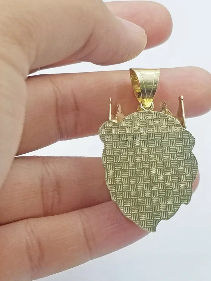 Gold and Diamond Charm Necklaces 10k Gold Crown Lion Head Charm Pendant 25mm 18 20 22 24 26 Rope Chain