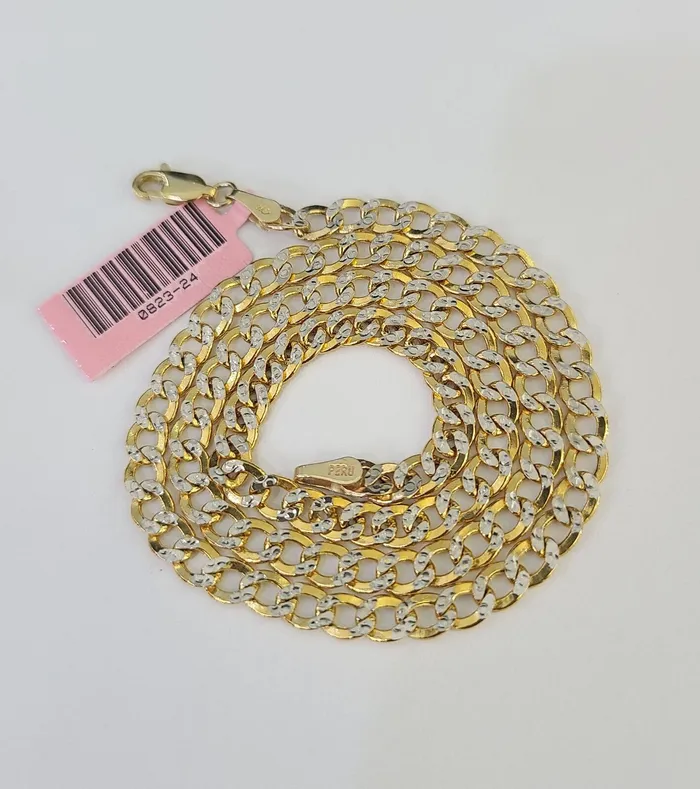 Gold and Diamond Necklaces REAL 14k Cuban Curb Link Necklace Chain 4mm 16 inches Diamond Cuts 14kt