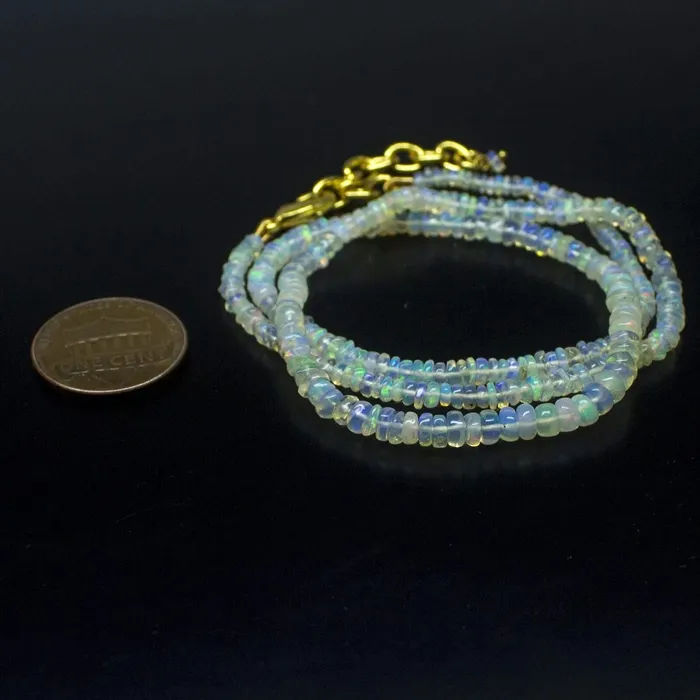 Necklaces Beads Supplies USA Ethiopian Opal Smooth Rondelle Beads Gold Vermeil Necklace 18 3mm 4mm
