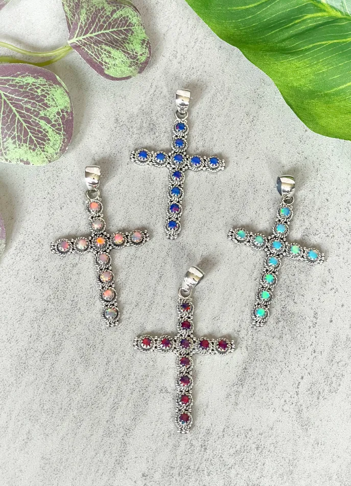 Sterling Silver Aurora Opal Cross Pendants SophiaRene Boutique Rings