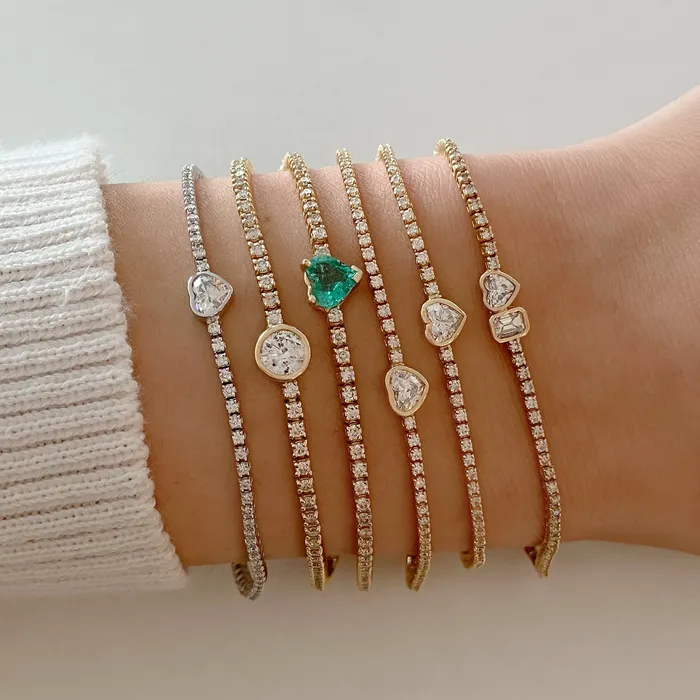 Alev Collection Solitaire Bezel Diamond Tennis Bracelet Bracelets
