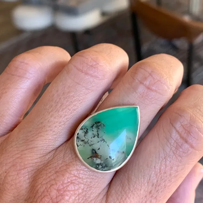 Emily Amey Jewelry Rings Dendritic Chrysoprase ring in brushed sterling silver