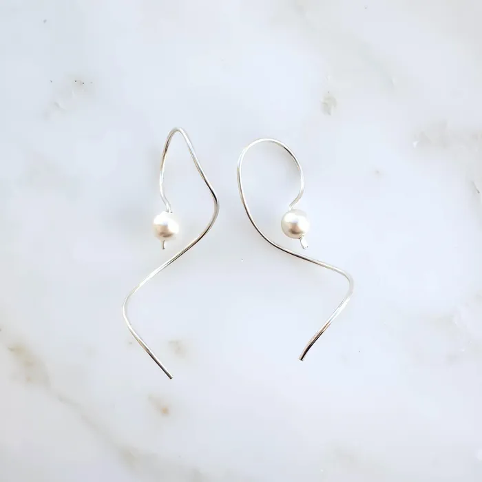 Hoops By Hand Earrings Pearl Drop Threader Earrings Sterling Silver