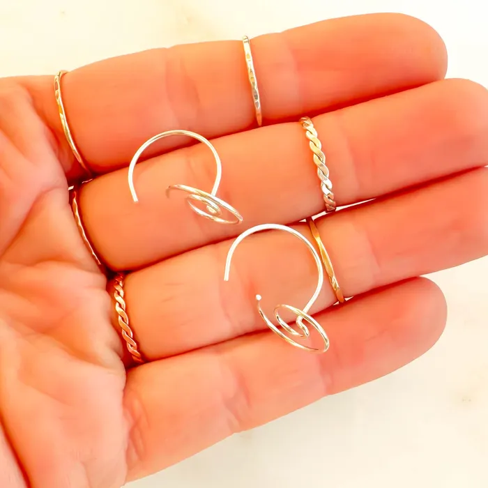 Hoops By Hand Swirl Half Hoops Sterling Silver Rings