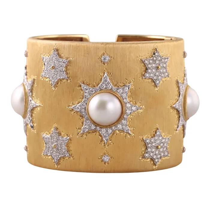 Bracelets Buccellati Mario Buccellati Pearl Diamond Gold Cuff Bracelet