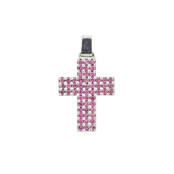 Necklaces Roberto Coin Roberto Coin Pink Sapphire Gold Cross Pendant