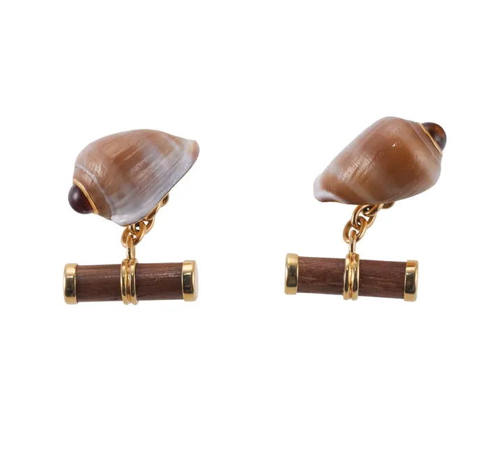 PreStyled Sets Trianon Trianon Shell Citrine Wood Gold Cufflinks