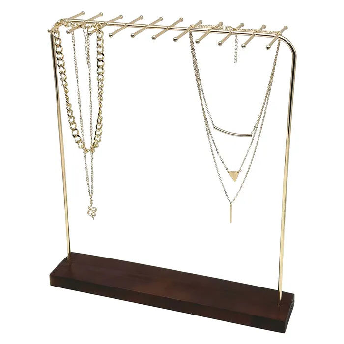 13 12 x 15 TwoSided Gold Accent and Walnut Wood Necklace Display Stand JPIDisplay Necklaces
