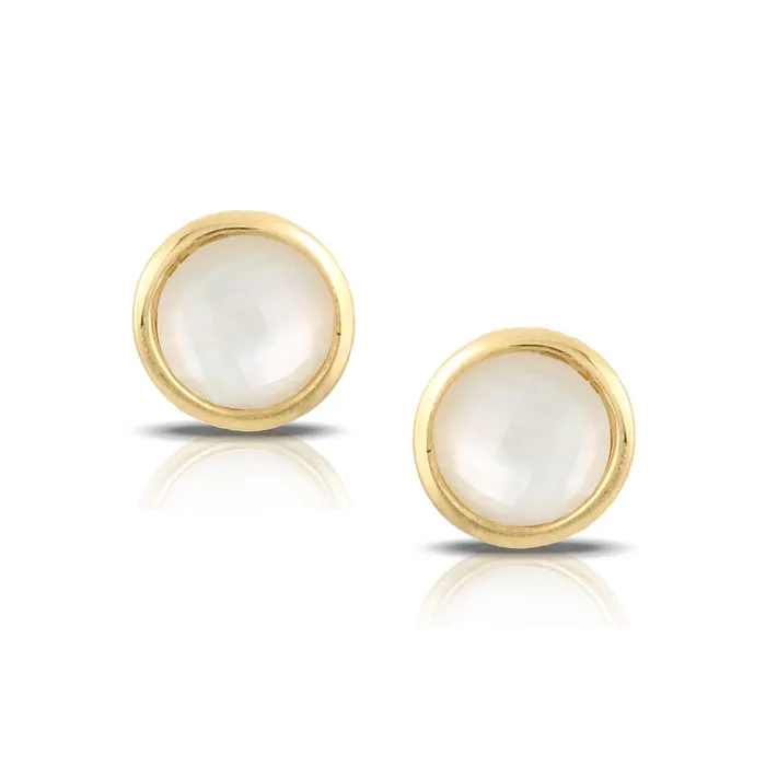 18k Yellow Gold Mother of Pearl Round Stud Earrings I7729 Doves Earrings