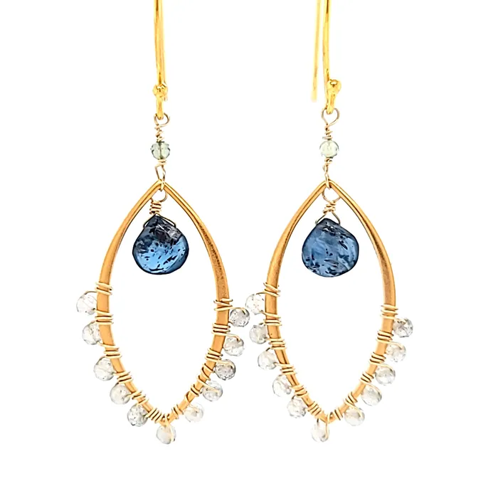 AVF Earrings AVF Gold Beaded Labradorite Kyanite Drop Marquise Shaped Dangle Earrings SI3769 AVF Earrings AVF Gold Beaded Labradorite Kyanite Drop Marquise Shaped Dangle Earrings SI3769