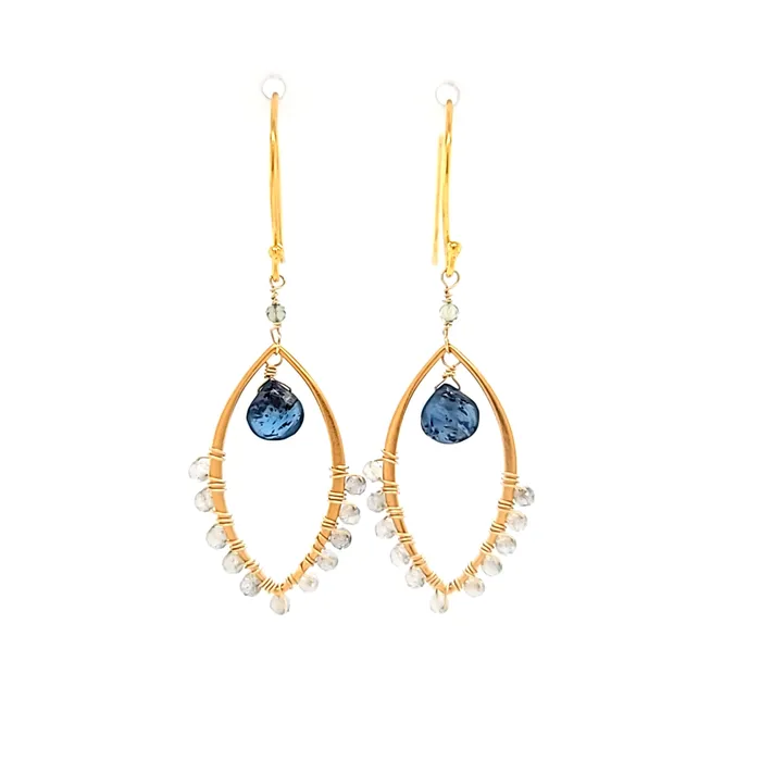 AVF Earrings AVF Gold Beaded Labradorite Kyanite Drop Marquise Shaped Dangle Earrings SI3769 AVF Earrings AVF Gold Beaded Labradorite Kyanite Drop Marquise Shaped Dangle Earrings SI3769