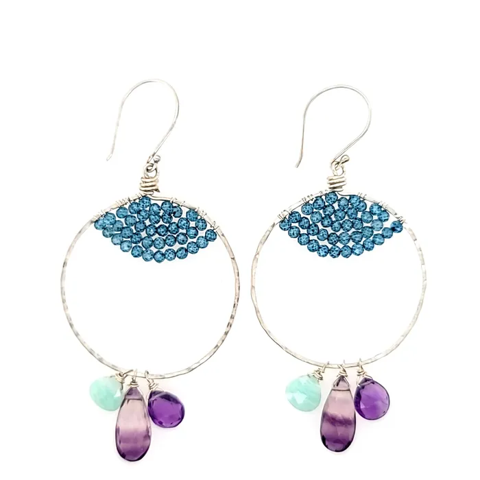 AVF Earrings AVF Silver Fluorite Amazonite Amethyst Blue Quartz Dangle Hoop Earrings SI2934 AVF Earrings AVF Silver Fluorite Amazonite Amethyst Blue Quartz Dangle Hoop Earrings SI2934