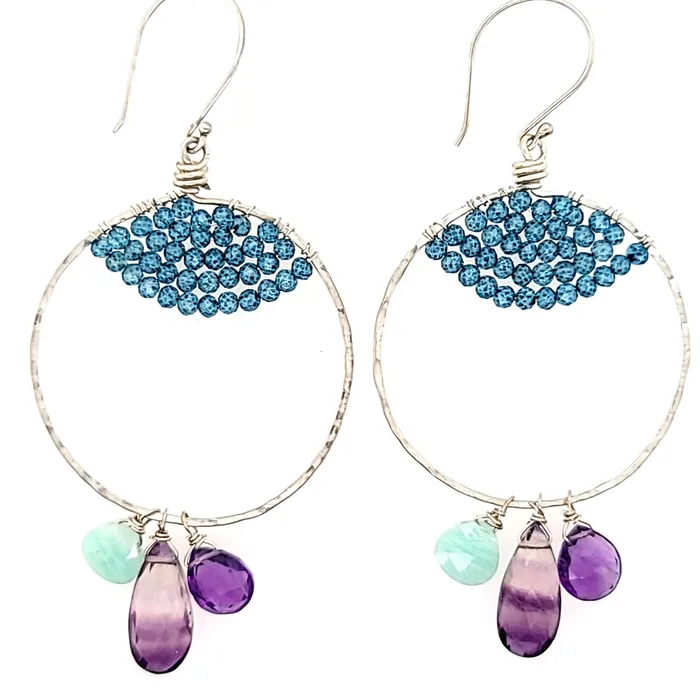 AVF Earrings AVF Silver Fluorite Amazonite Amethyst Blue Quartz Dangle Hoop Earrings SI2934 AVF Earrings AVF Silver Fluorite Amazonite Amethyst Blue Quartz Dangle Hoop Earrings SI2934
