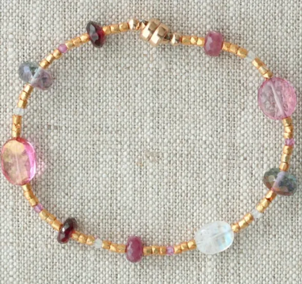 AVF Gold Glass Moonstone Pink Quartz Garnet Pink Sapphire Mystic Quartz Bracelet AVF Bracelets