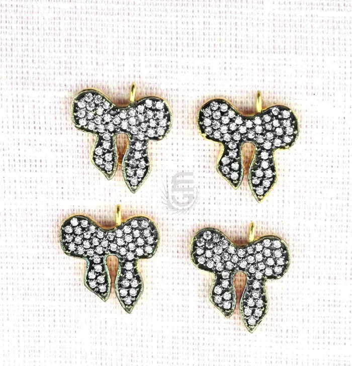 Bracelets GemmartUSA Cubic Zircon Pave Bow Gold Vermeil Charm For Bracelet Pendants