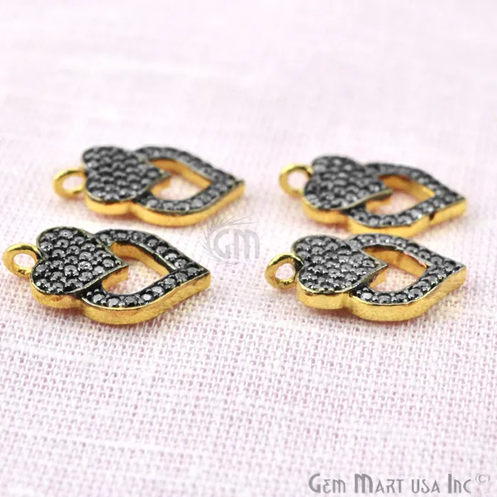 Bracelets GemMartUSA Cubic Zircon Pave Heart Gold Vermeil Charm For Bracelet Pendants