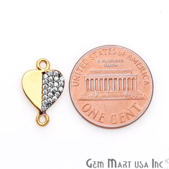 Bracelets GemMartUSA Cubic Zircon Pave Heart Gold Vermeil Charm For Bracelet Pendants