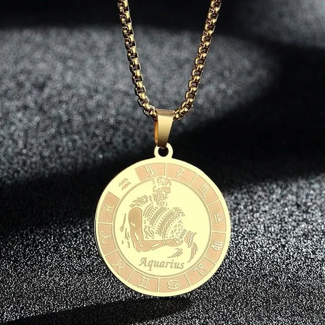 Bracelets QIMING Official Store Zodiac Stainless Steel Necklaces