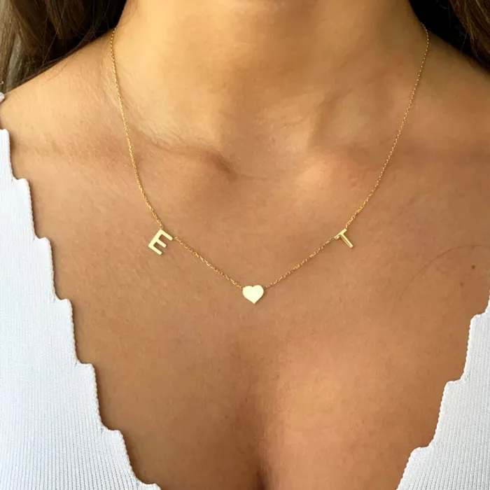 Camile Stone Necklaces The Original Initial Letter Solid Heart Necklace